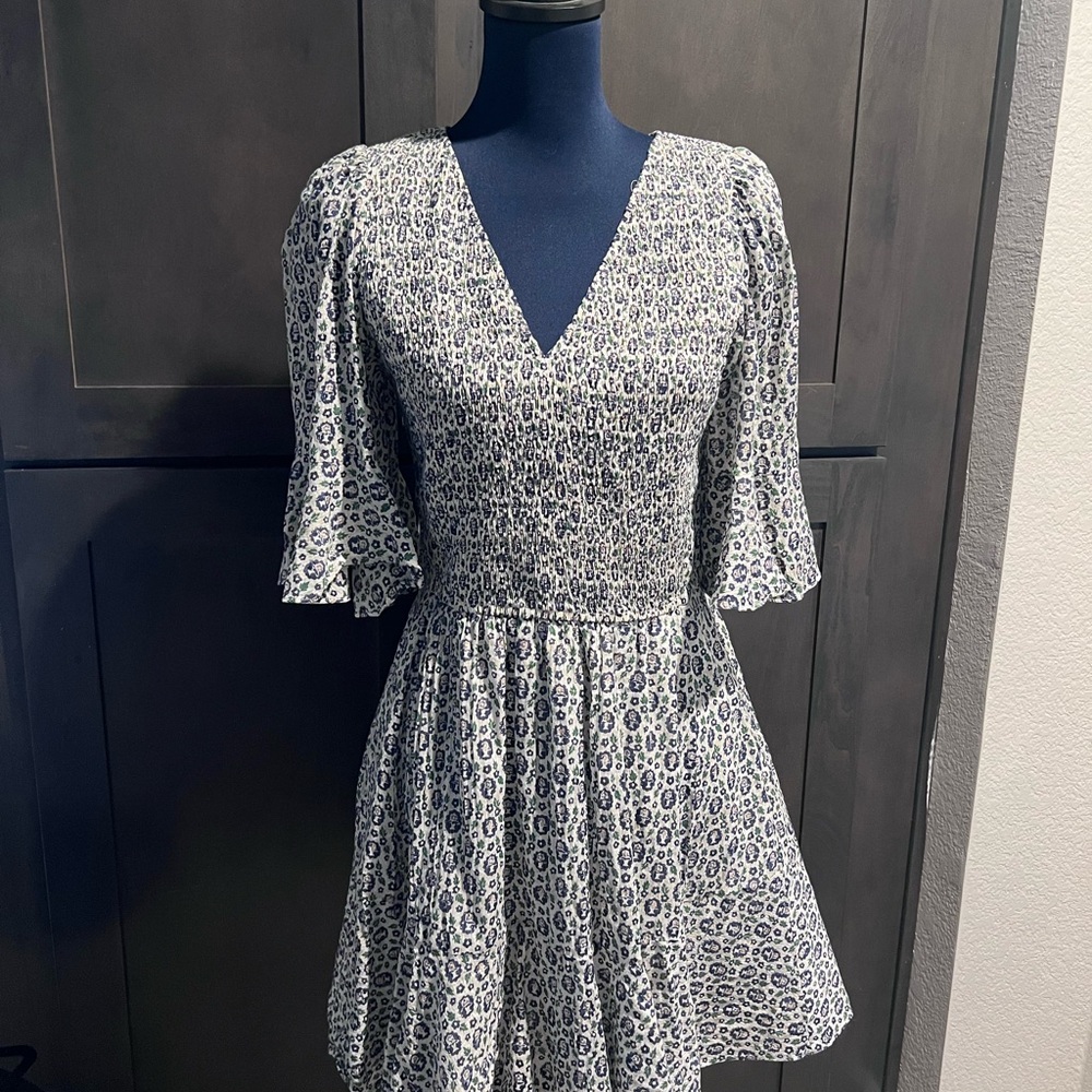Rebecca Taylor White and Blue Floral Mini Dress